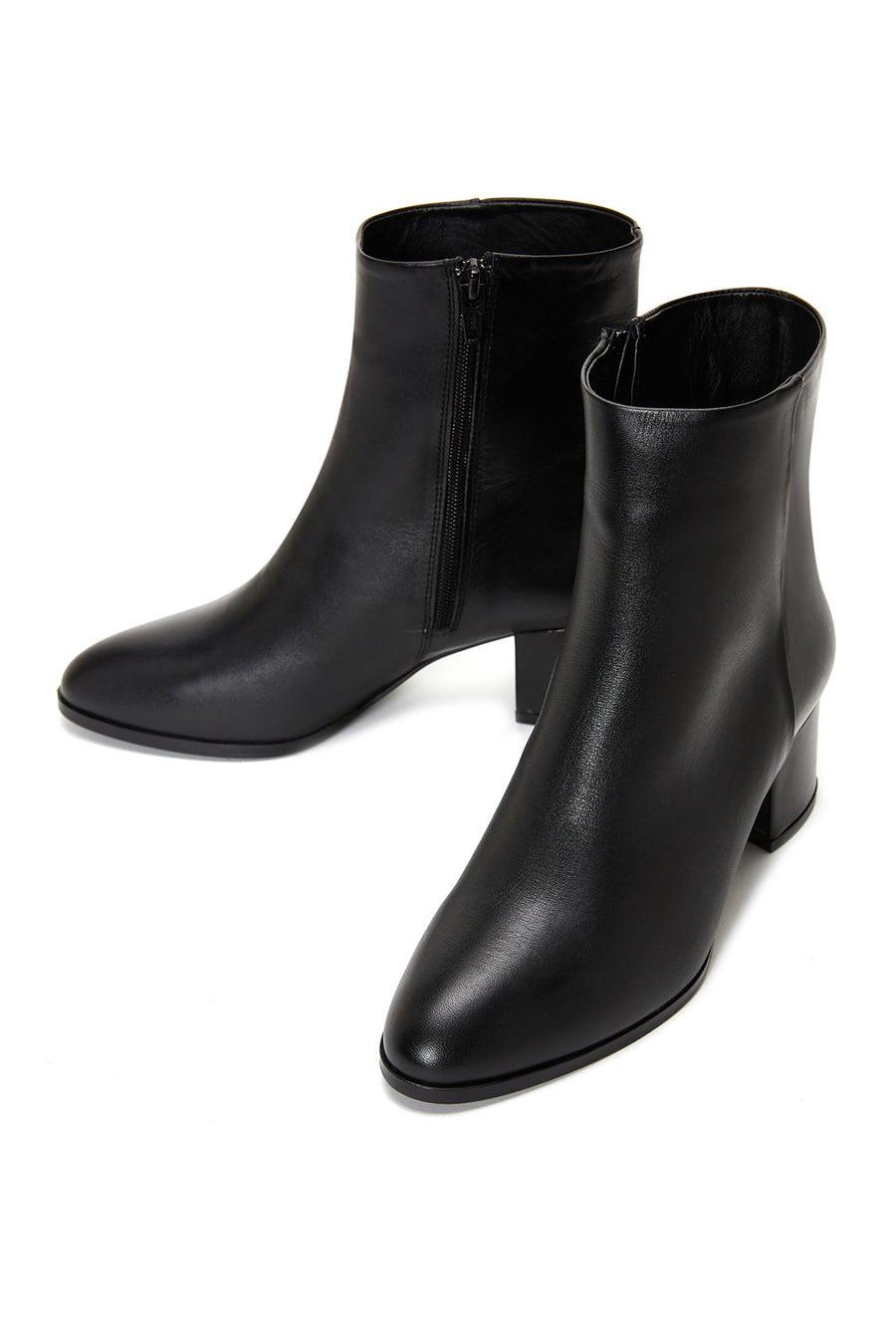 Women's Black Leather Zippered Classic Heeled Boots