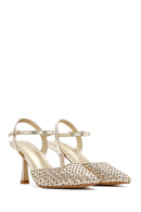 Women's Gold Ankle Buckle Braided Thin Heeled Shoes | Derimod