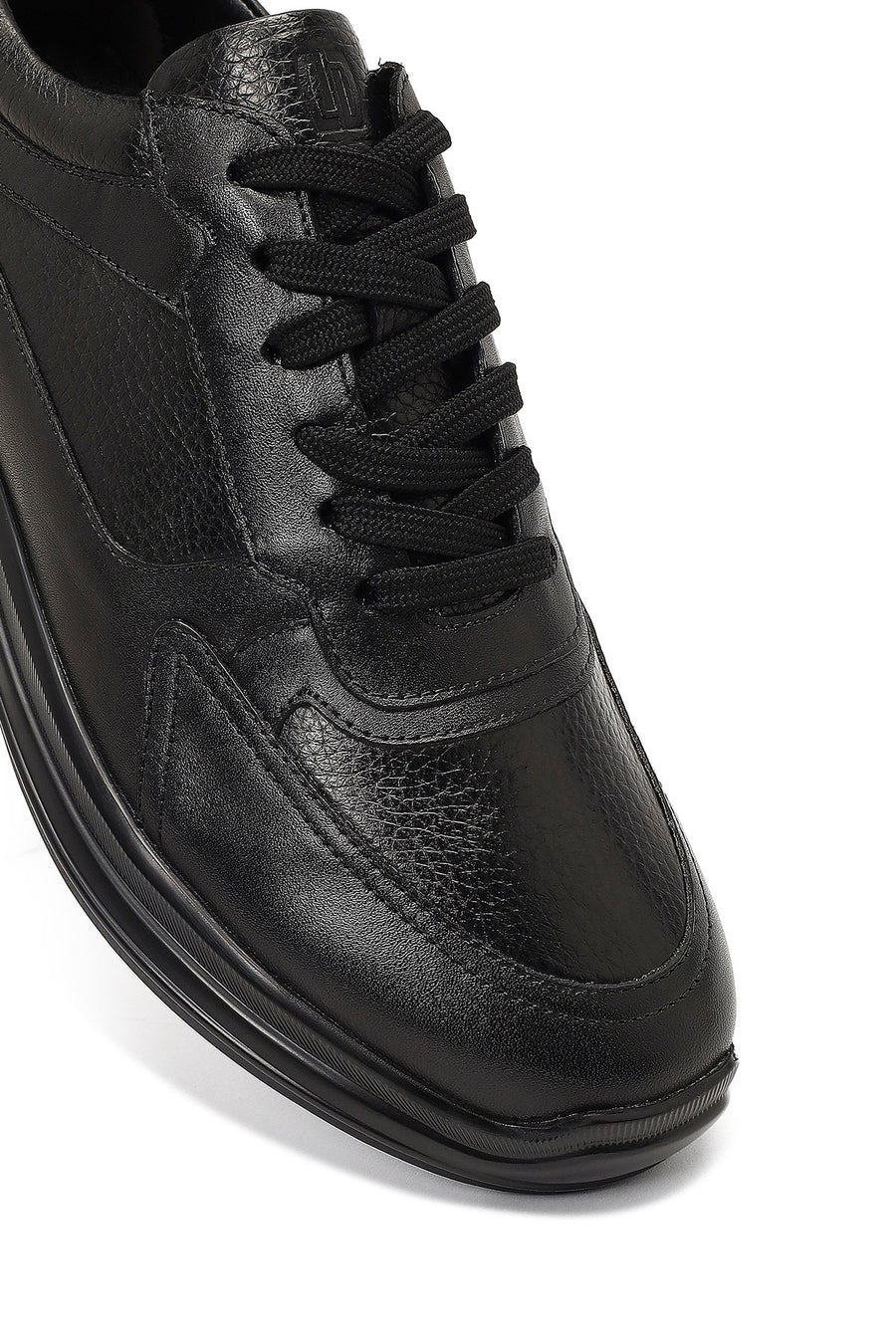 Erkek Siyah Bağcıklı Deri Sneaker