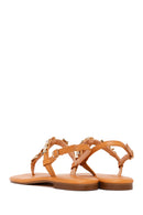 Woman Tan Ankle-Buckle Toe-Post Embellished Sandal | Derimod