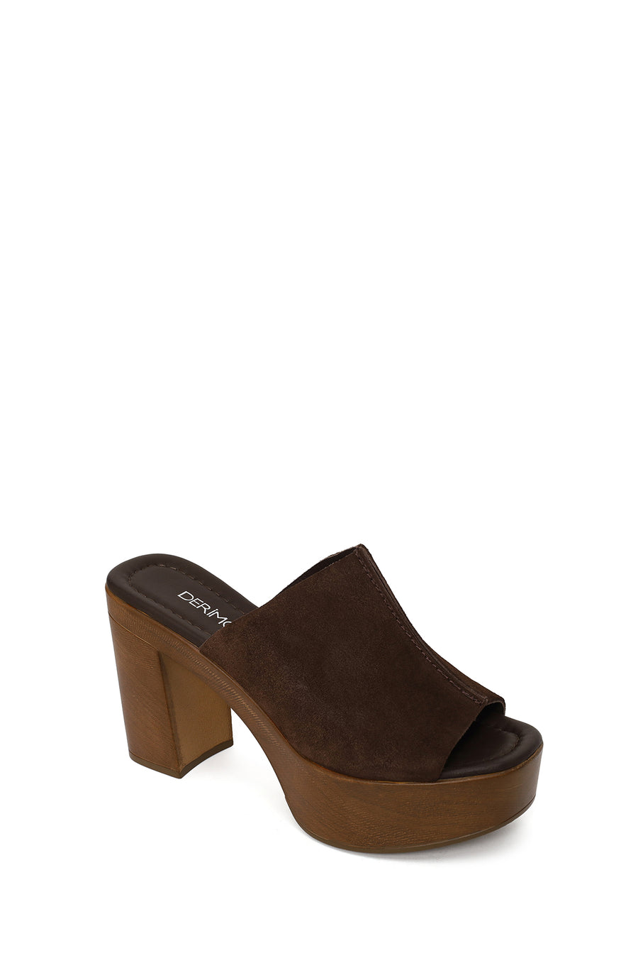 Woman Brown Platform High Chunky Heel Suede Slipper