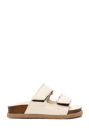 Women's Beige Leather Thick Soled Comfort Slippers | Derimod
