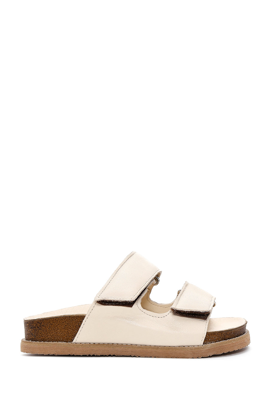 Women's Beige Leather Thick Soled Comfort Slippers 23SFD151018 | Derimod