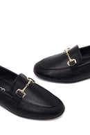Woman Black Buckled Leather Classic Loafer | Derimod