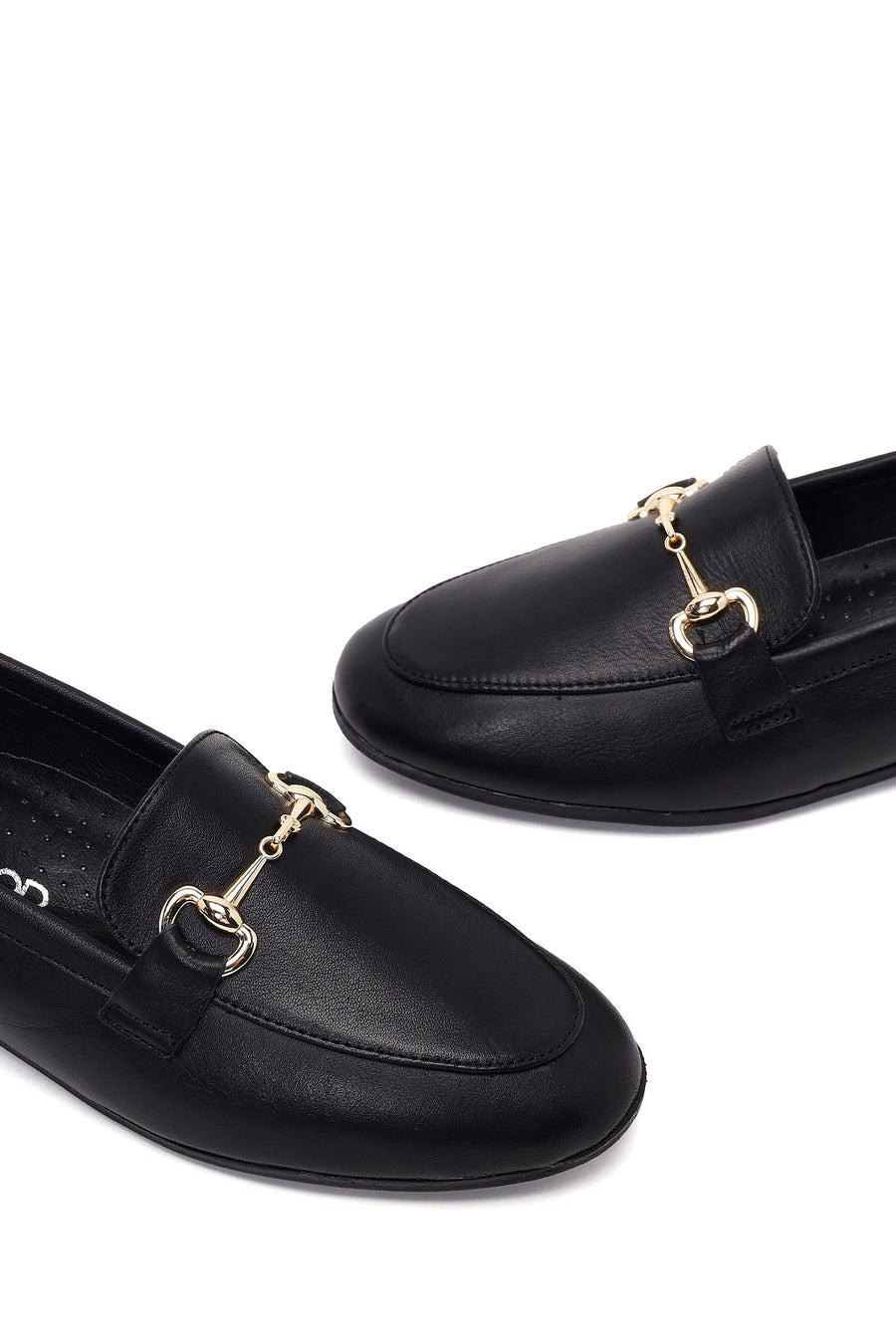 Woman Black Buckled Leather Classic Loafer