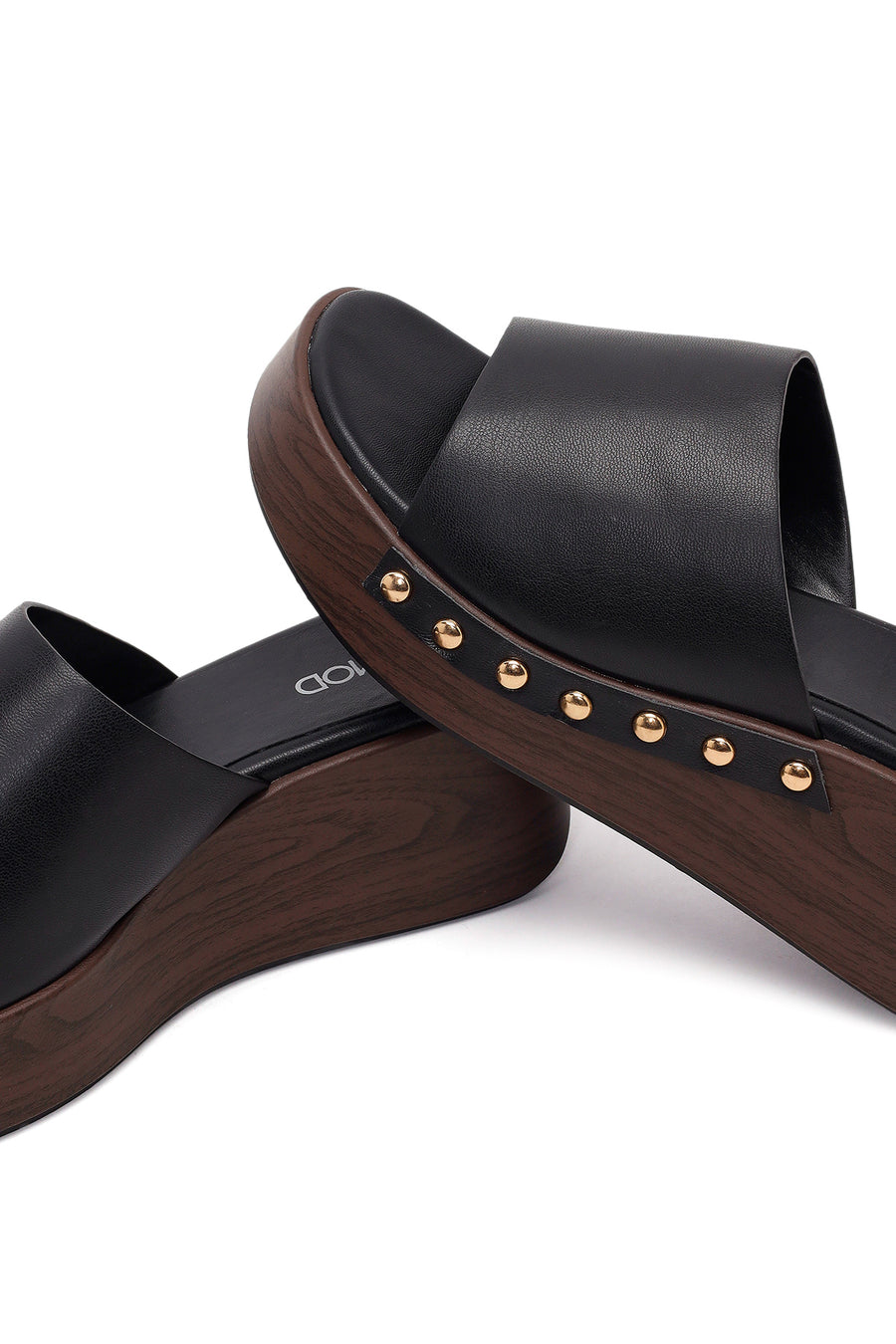 Women's Black Wedge Heeled Slippers