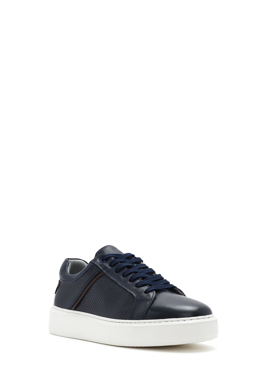 Erkek Lacivert Bağcıklı Deri Sneaker