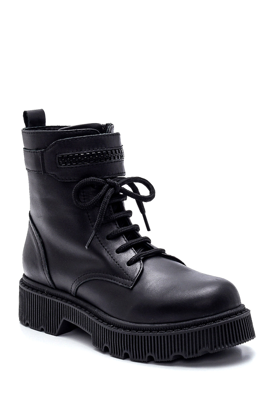Women's Black Leather Zippered Boots