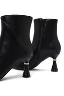 Women's Black Zippered Stone Detailed Heeled Boot | Derimod