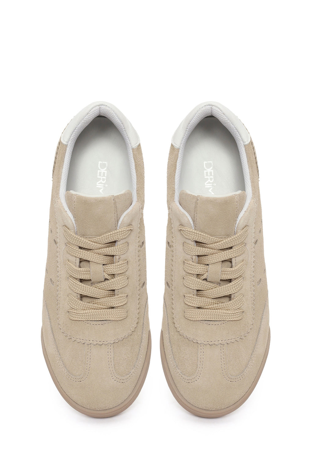 Kadın Bej Bağcıklı Süet Deri Sneaker