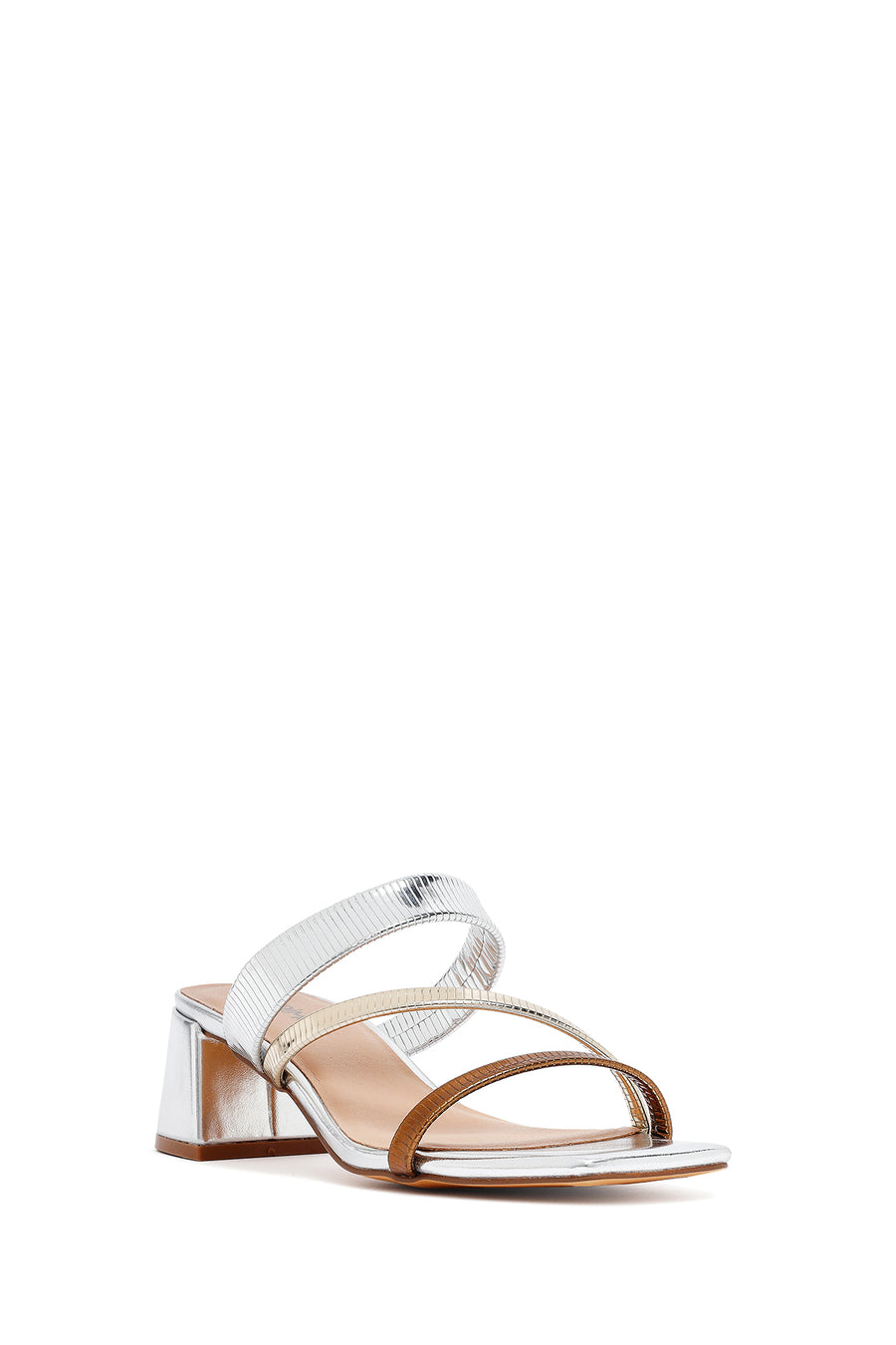 Woman Bronze Short Thick Heel Metallic Slippers