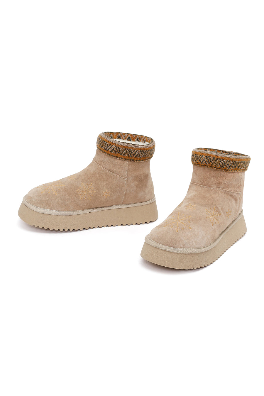 Woman Beige Patterned Suede Teddy Boots
