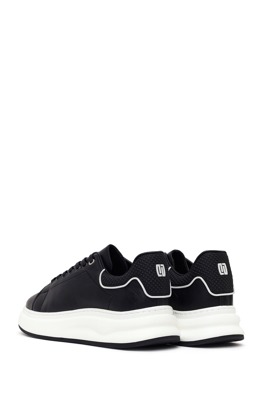 Men's Black Lace-up Thick-Sole Leather Sneaker