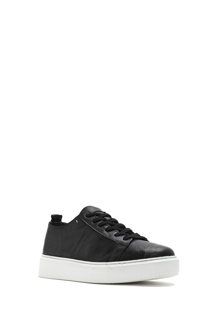 Erkek Siyah Bağcıklı Kalın Tabanlı Baskılı Deri Sneaker