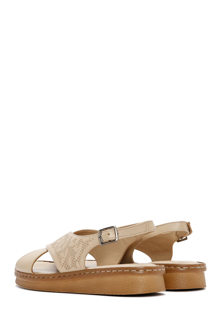 Kadın Bej Bilekten Bantlı Deri Sandalet