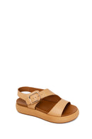 Woman Beige Buckled Thick-Soled Leather Sandal | Derimod