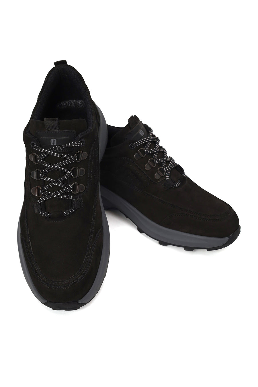 Male Black Lace-Up Thick-Soled Nubuck Leather Casual Sneaker