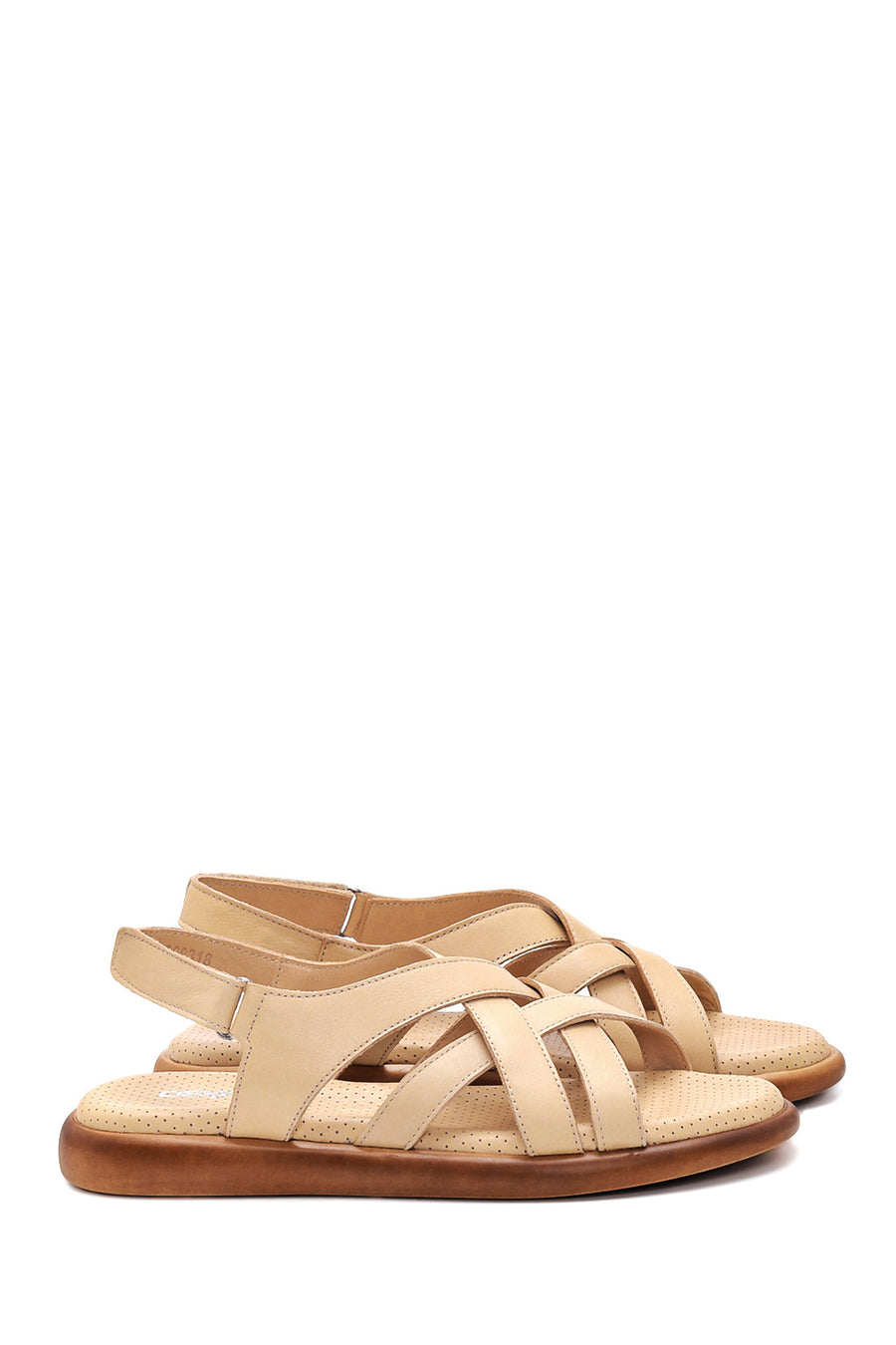 Women's Beige Leather Comfort Sandals