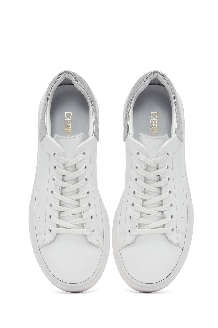 Woman White Laced Thick Sole Leather Sneakers