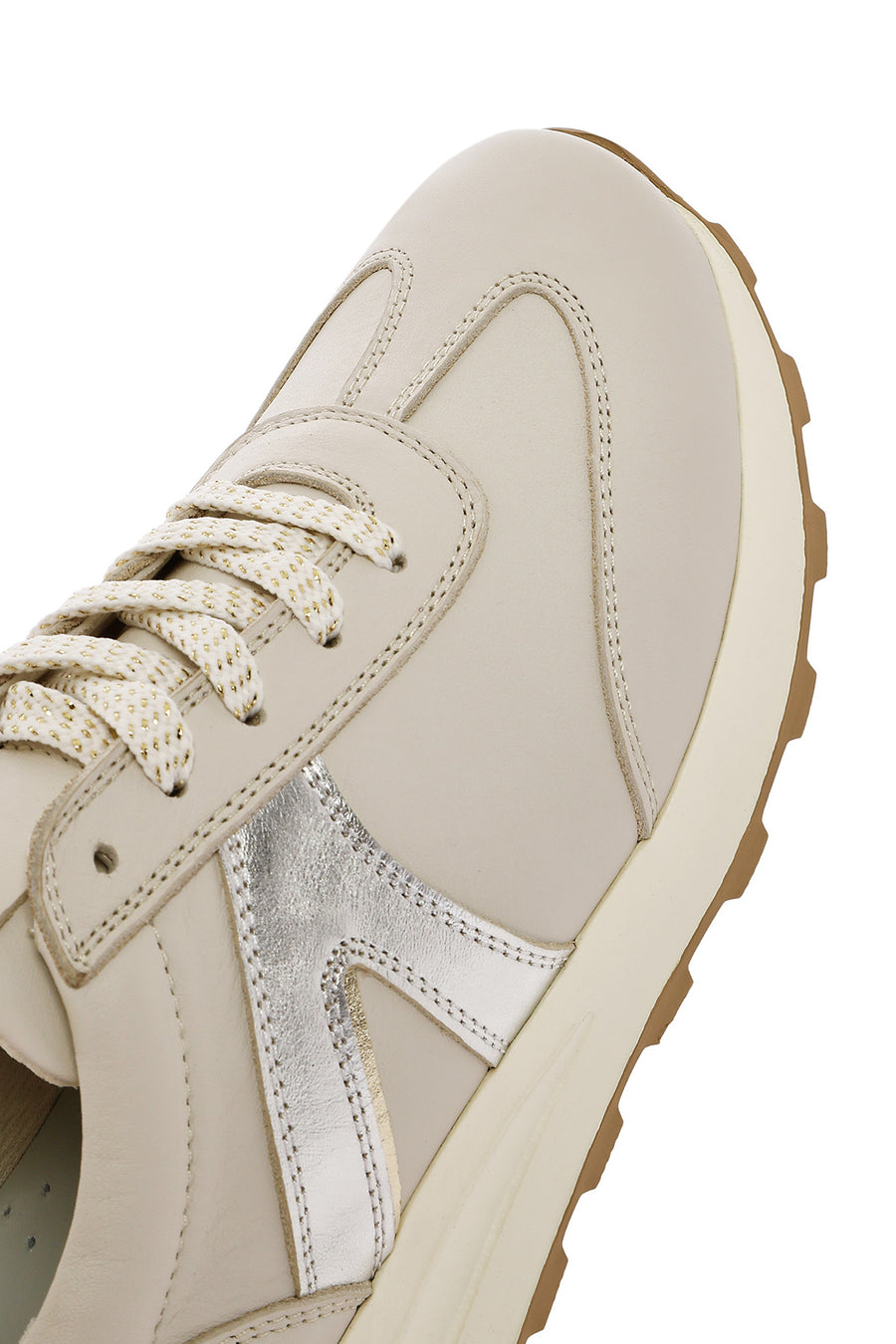 Kadın Bej Bağcıklı Deri Sneaker