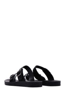 Women's Black Double Buckled Stoned Slippers | Derimod