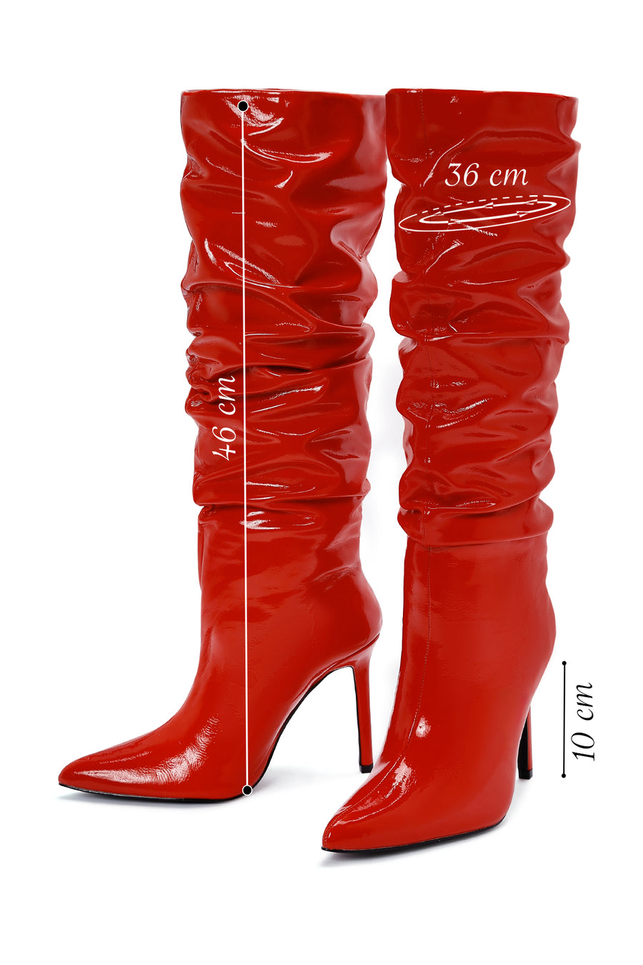 Women's Red Thin Heeled Patent Leather Boots