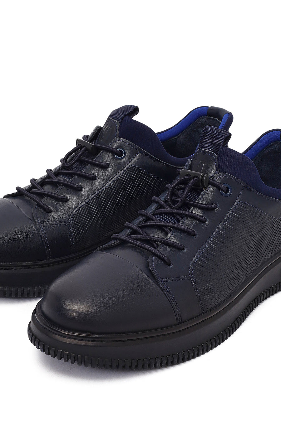 Erkek Lacivert Bağcıklı Deri Sneaker