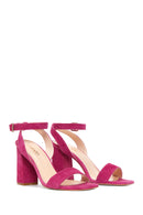 Women's Pink Suede Leather Thick Heeled Sandals | Derimod