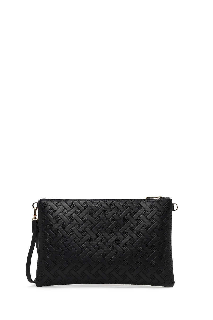 Woman Black Printed Clutch Bag with Long Chain Strap