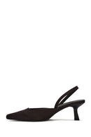 Women's Black Open Back Short Chunky Heel Fabric Shoes | Derimod