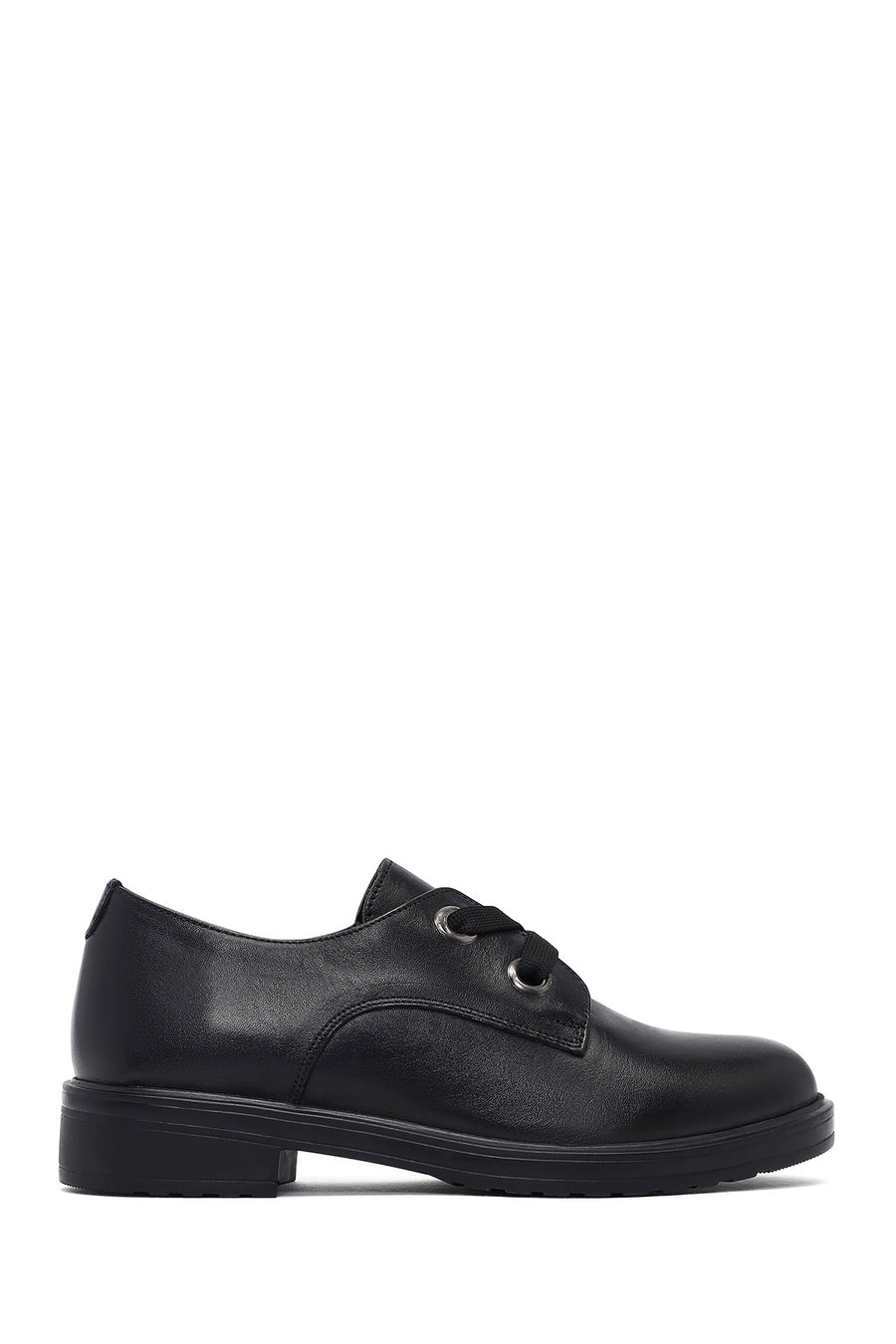 Woman Black Laced Leather Oxford Shoes 25AFD410318 | Derimod