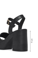 Woman Black Buckled Platform Block-Heel Leather Sandals | Derimod