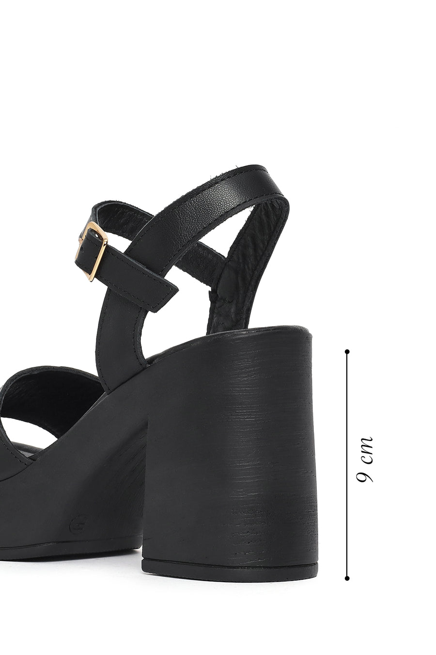 Woman Black Buckled Platform Block-Heel Leather Sandals