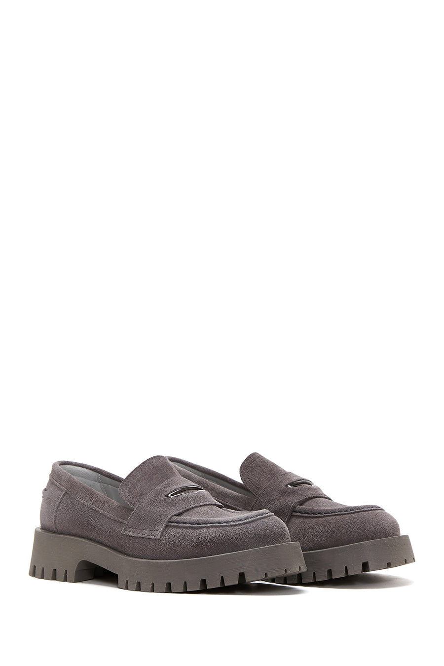 Women's Gray Leather Suede Masculine Loafer