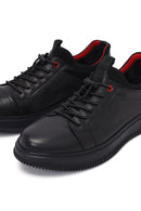 Erkek Siyah Bağcıklı Deri Sneaker | Derimod