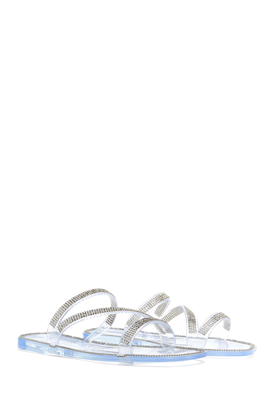 Women's White Jelly Transparent Stone Flat Slippers