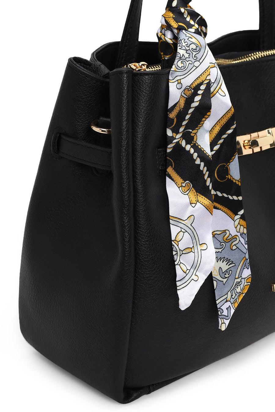 Woman Black Long-Strap Accessorized Classic Shoulder Bag