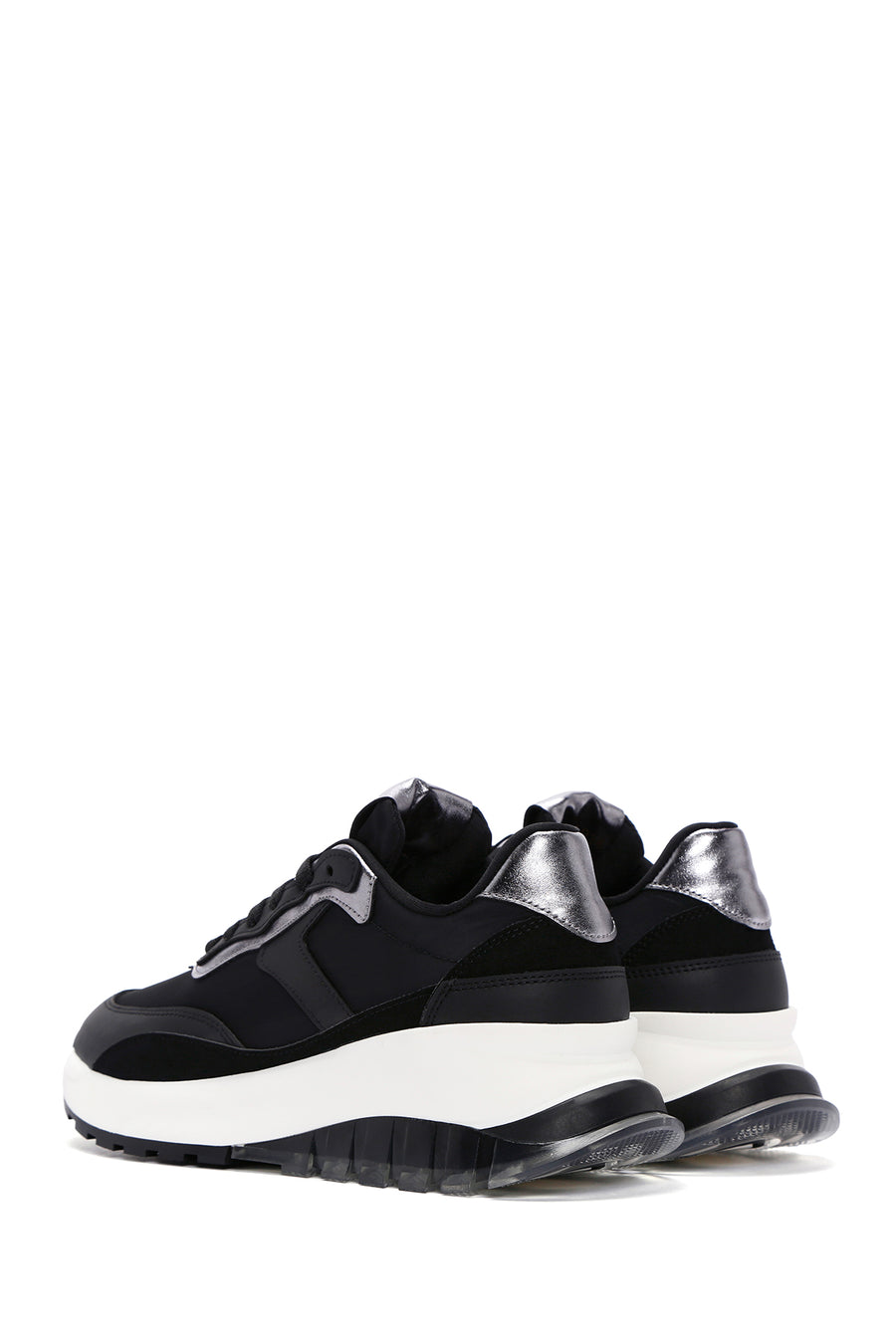 Women's Black Lace-up Thick-Sole Sports Sneaker