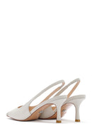 Women's Cream Open Back Leather High Heel Shoes | Derimod