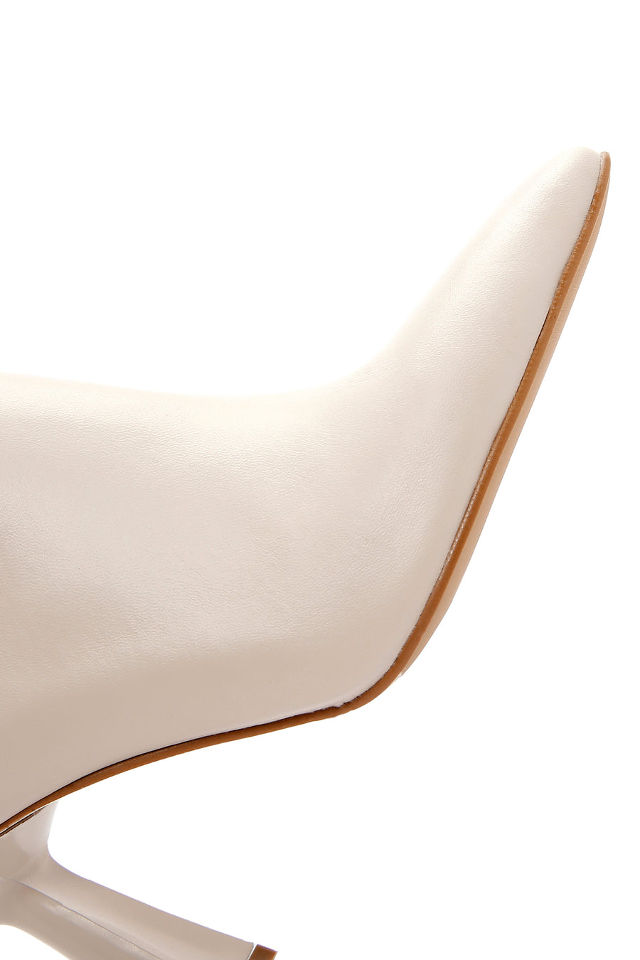 Women's Beige Zippered Thin Heeled Leather Boots