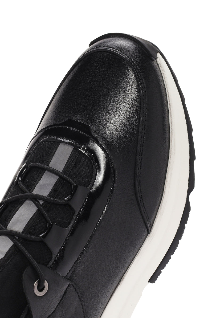 Erkek Siyah Bağcıklı Deri Sneaker