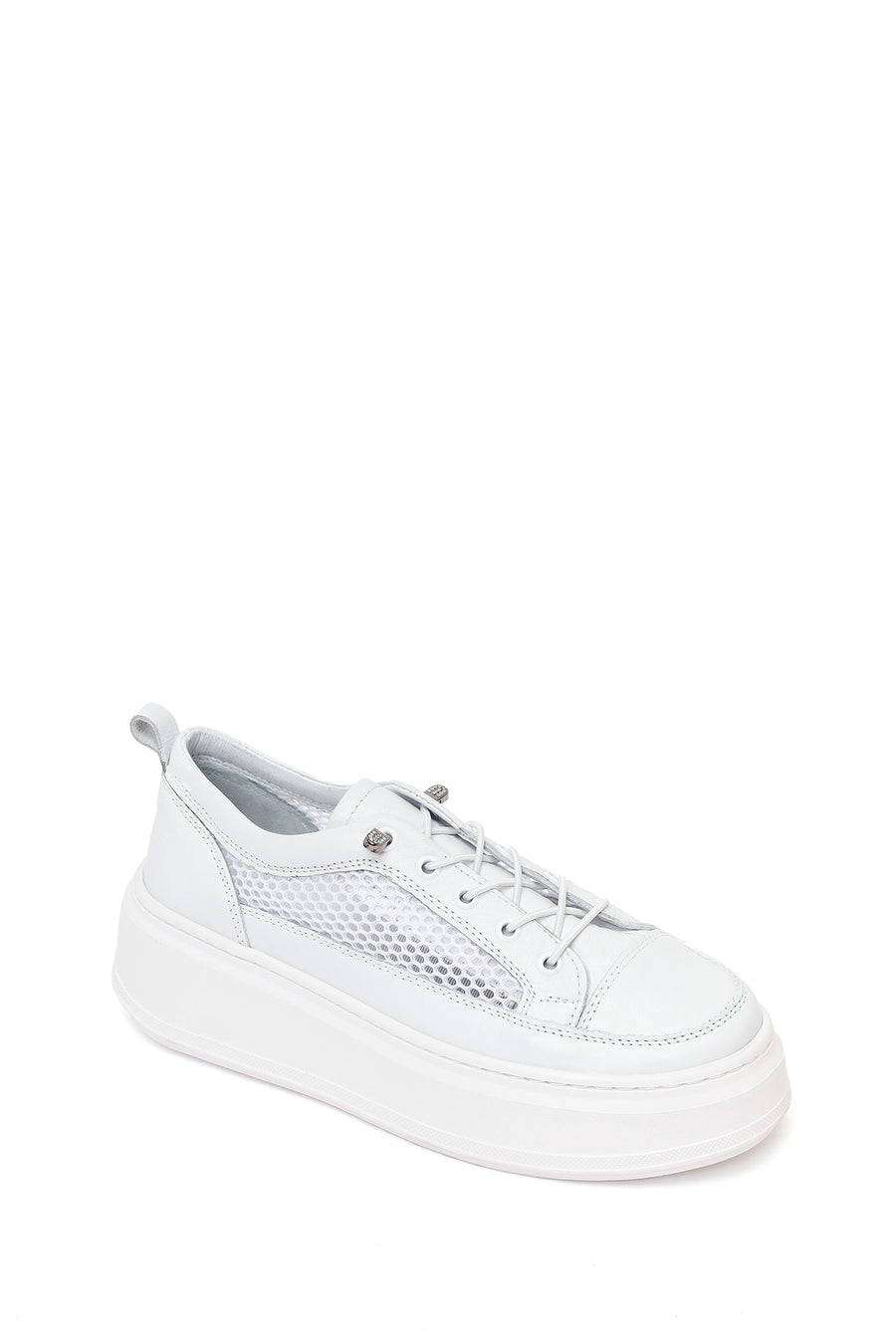 Kadın Beyaz Bağcıklı Kalın Tabanlı Deri Sneaker