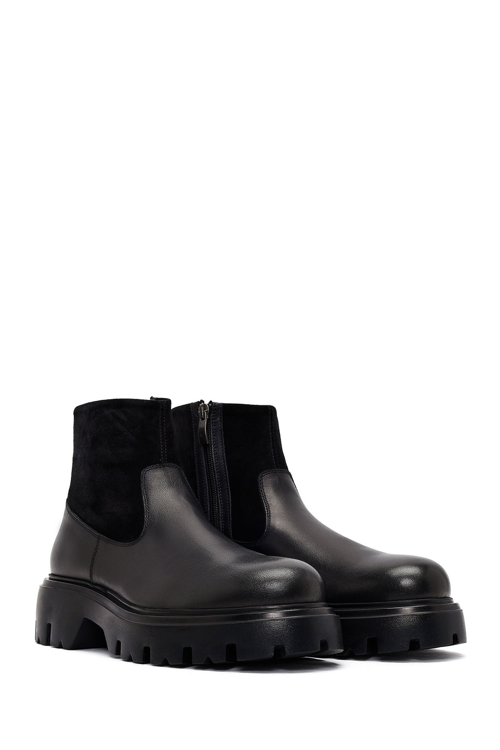 Erkek Siyah Kalın Tabanlı Deri Bot