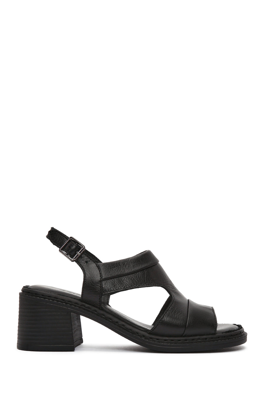 Women's Black Ankle Strap Thick Heeled Leather Sandals 26SFD340718 | Derimod