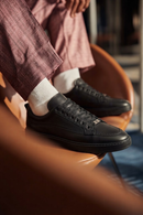 Erkek Siyah Bağcıklı Kalın Tabanlı Deri Sneaker | Derimod