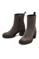 Woman Mink Suede Zippered Heels Leather Boat | Derimod