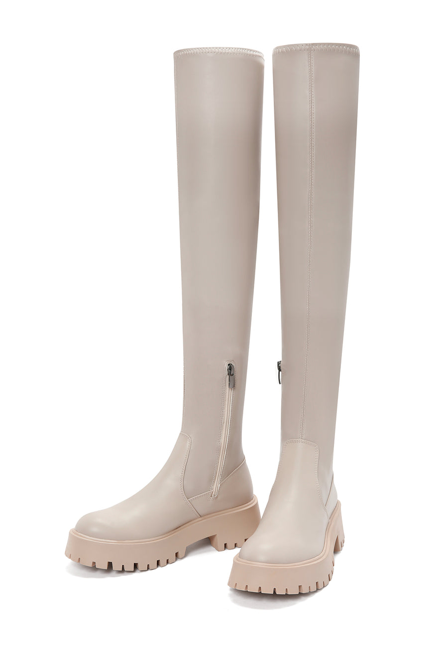 Women's Beige Laptop Thick Soled Zippered Casual Boots