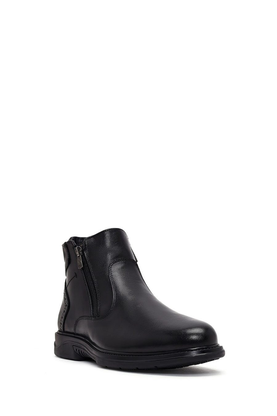 Male Black Double Zip Closure Leather Boots