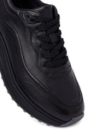 Male Black Lace-Up Thick-Soled Leather Casual Sneaker | Derimod