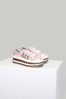 Pink-Gold High-Sole Women's Leather Sneaker | Derimod